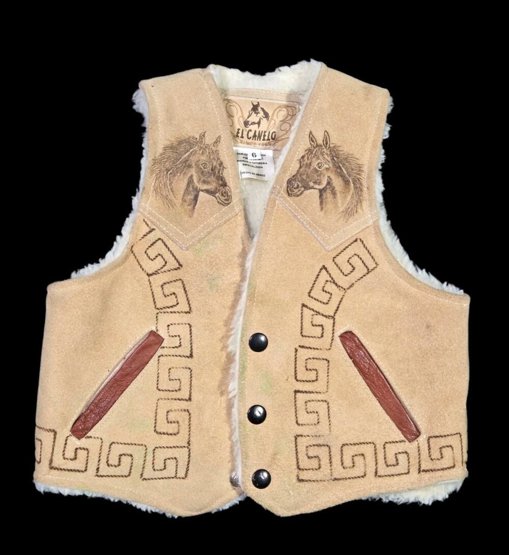 El Canelo Western Vest Lined Hand Burned Horse Equestrian Tan Cowboy Youth 6